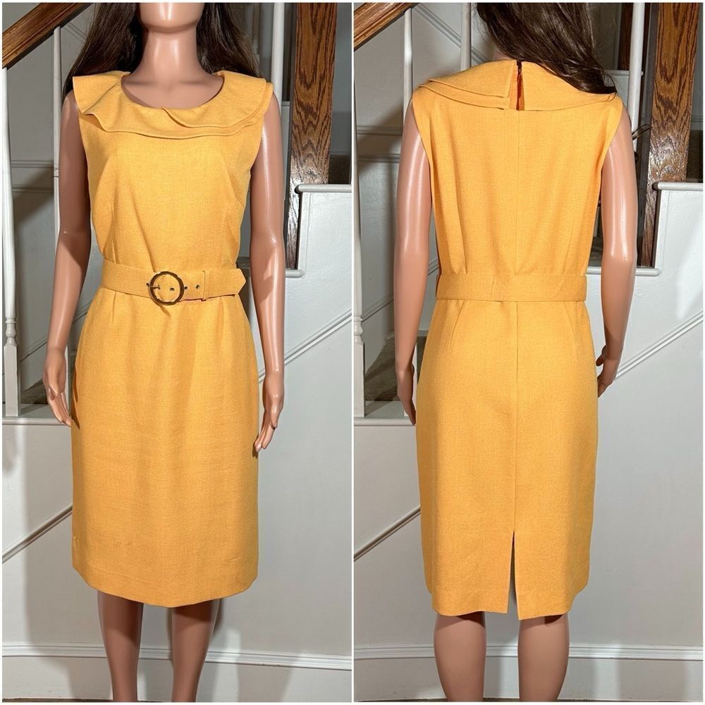 Preston & York gold collared belted below the knee dress